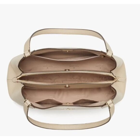 Kate Spade Womens Pebbled Leather Lena Sand Colorblock Large Shoulder Bag New - Picture 4 of 9